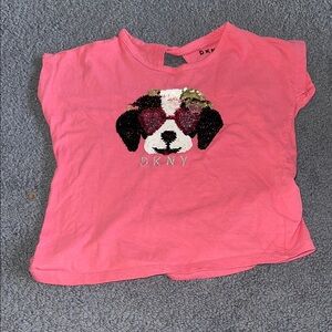DKNY Pink Short Sleeve Tee with Playful Dog Graphic